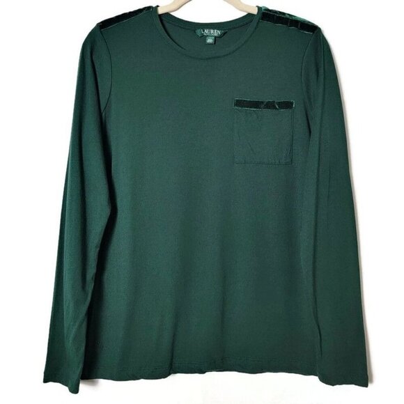 Lauren Ralph Lauren Tops - Lauren Ralph Lauren Womens Green Velvet Accents Long Sleeve Top Large